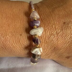 Authentic Purple Amethyst and White Quartz Chips Bracelet